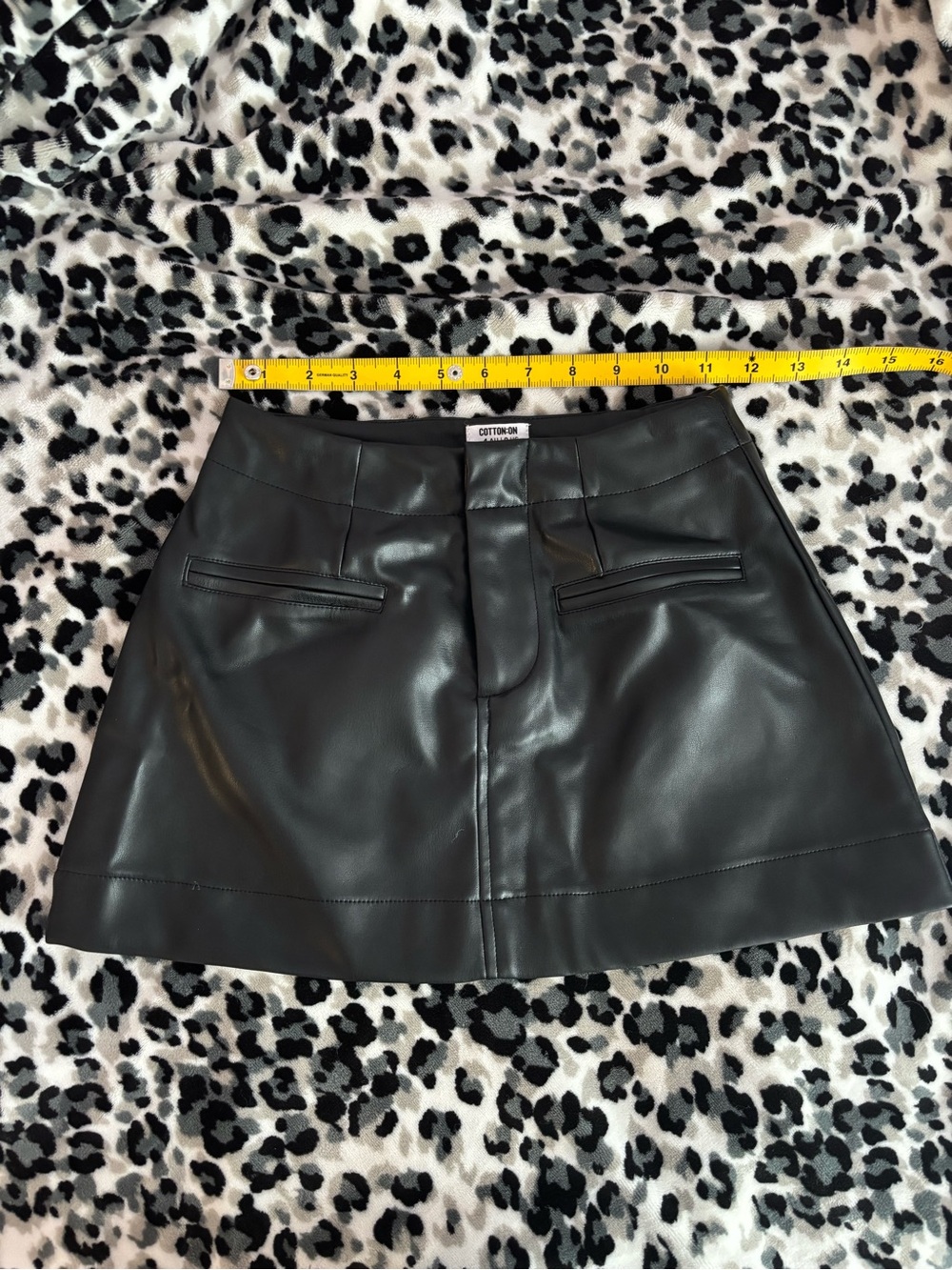 Cotton On Black Faux Leather Mini Skirt with Front Welt Pockets